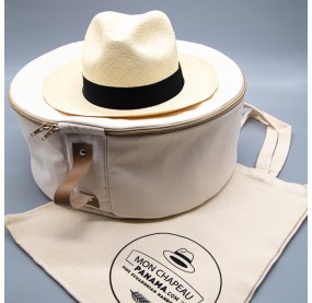 Chapeau Panama Grade 6 Blanc naturel  accompagné de sa boite à chapeau et du tote-bag MonChapeauPanama photo produit 9